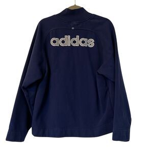 Adidas Mens Quarter Zip Pullover Navy Blue Large Back Logo Sweatshirt Size S